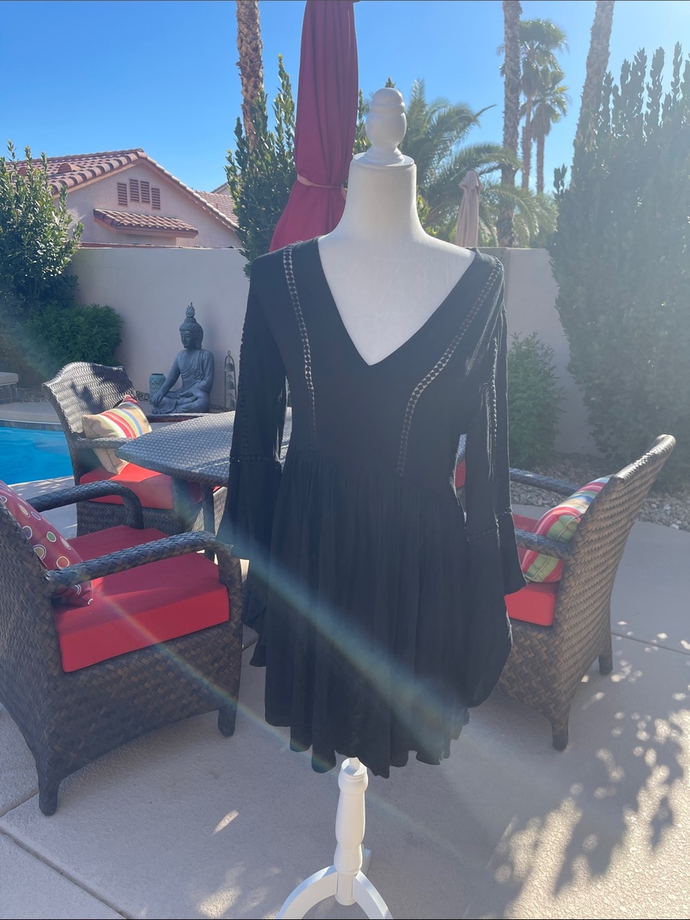 Black V-Neck Mini Dress with Flutter Sleeves